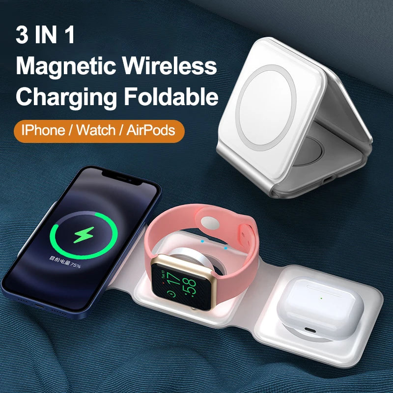 Super Fast Carregador Magnetico Dobrável 3 em 1 for Iphone 14 Pro max -13-12 Apple Airpods Pro 
- Iwatch 
-Remax 15w