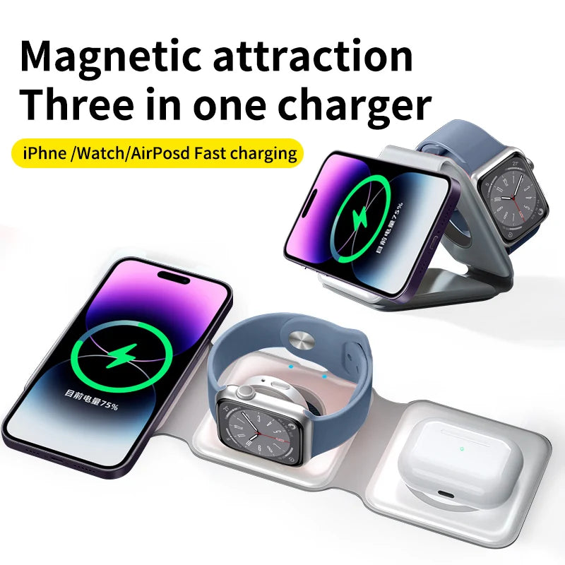 Super Fast Carregador Magnetico Dobrável 3 em 1 for Iphone 14 Pro max -13-12 Apple Airpods Pro 
- Iwatch 
-Remax 15w