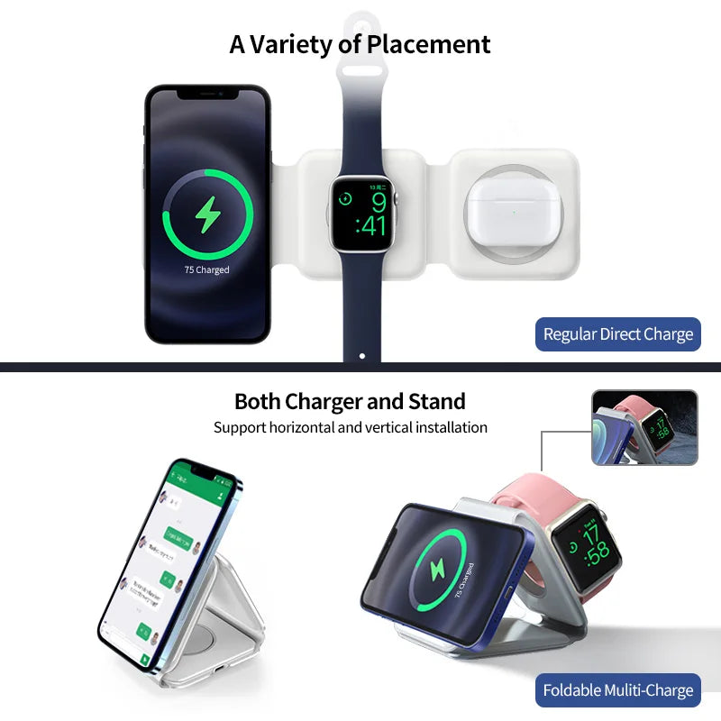 Super Fast Carregador Magnetico Dobrável 3 em 1 for Iphone 14 Pro max -13-12 Apple Airpods Pro 
- Iwatch 
-Remax 15w